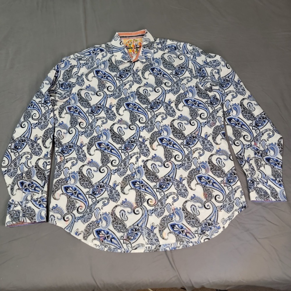 Robert Graham Paisley Shirt Mens Xl Blue White Long Sleeve Button Down AOP - Picture 2 of 6